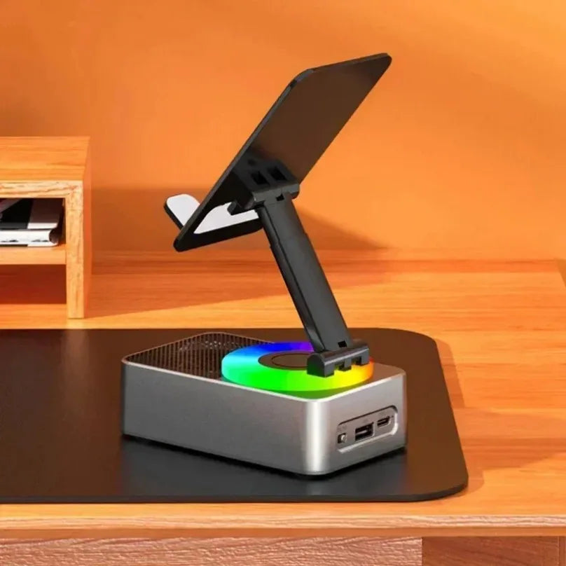 Wireless Bluetooth Speaker 5-in-1 Desktop Mobile Phone Holder Portable Power Bank Charge for Kitchen Travel Party Gym Outdoors